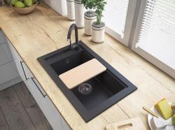 Graniteland Magra Granitowy Czarny Zlew nawierzchniowy 686 x 427 mm z otworem na kran i stalową wtyczką RVS 1208970616