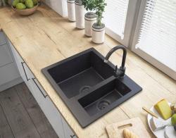 Graniteland Adda Granit czarny Arduin wygląd hardsteen 1.5 Zlew nablatowy 600x495mm z korkiem ze stali nierdzewnej 1208970619