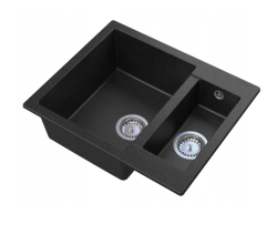Graniteland Adda Granit czarny Arduin wygląd hardsteen 1.5 Zlew nablatowy 600x495mm z korkiem ze stali nierdzewnej 1208970619