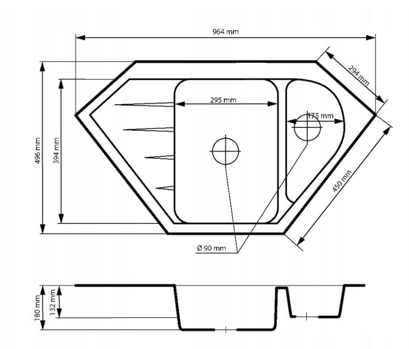Graniteland Amiata granit czarny Arduin wygląd kamienia węglowego Zlewozmywak narożny nablatowy 965x496mm z korkiem ze stali nierdzewnej 1208970620