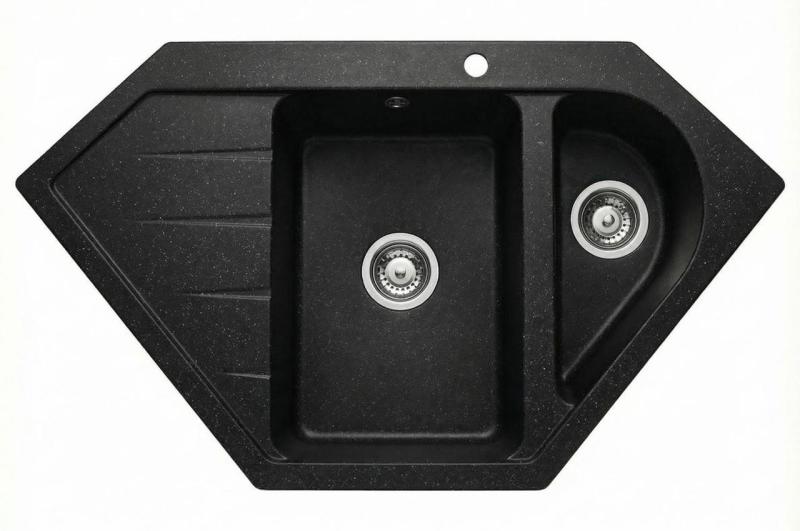 Graniteland Amiata Granit czarny Wygląd łupka Arduin Narożna umywalka nablatowa 955 x 489 mm z korkiem ze stali nierdzewnej 1208970620