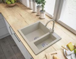 Graniteland Adda Granitowy Beżowy piasek 1.5 Zlewozmywak nablatowy 600x495mm z korkiem ze stali nierdzewnej 1208970621.