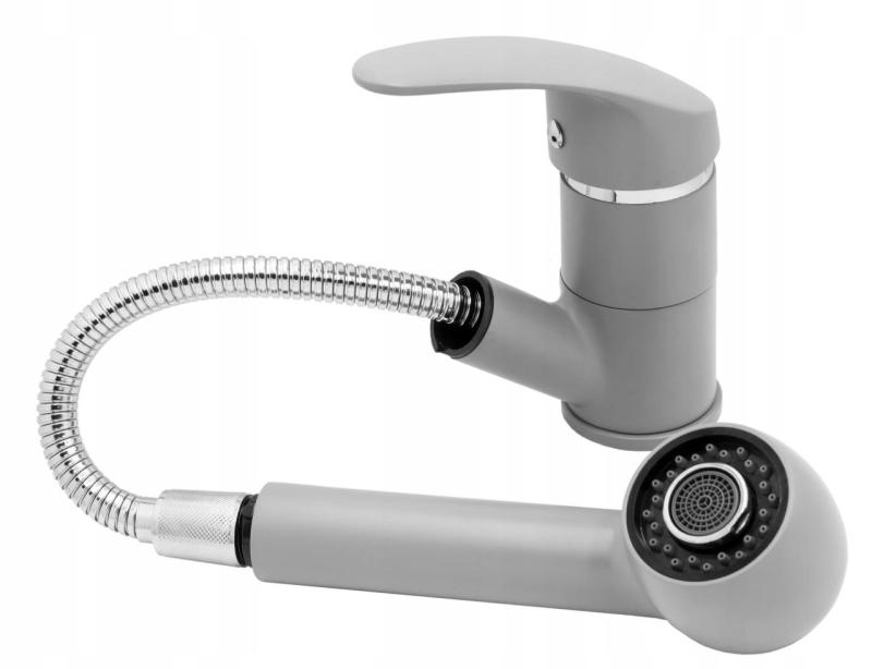 Graniteland Rhea Bateria Kuchenna Szara z Wyciąganą Wylewką i Ręcznym Prysznicem z Podwójną Funkcją 1208970656