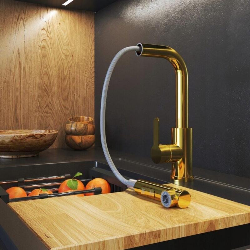 Graniteland Celeste Bateria Kuchenna Złota z Wyciąganą Wylewką i Podwójną Funkcją Prysznica Ręcznego 1208970664