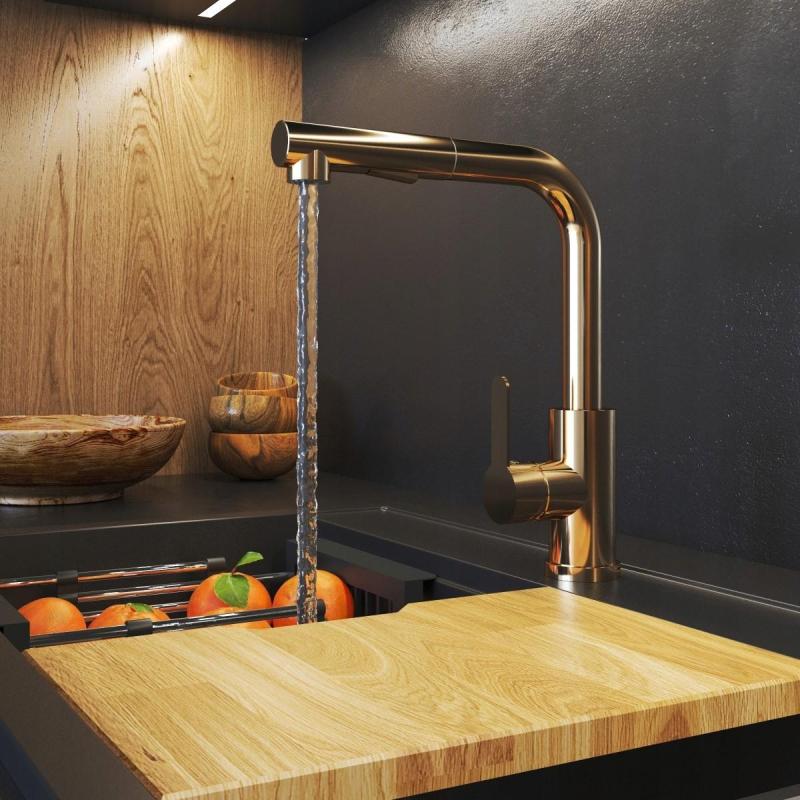 Graniteland Celeste Kuchenkraan Koper met Uittrekbare Uitloop en Dubbel-Functie Handdouche 1208970665