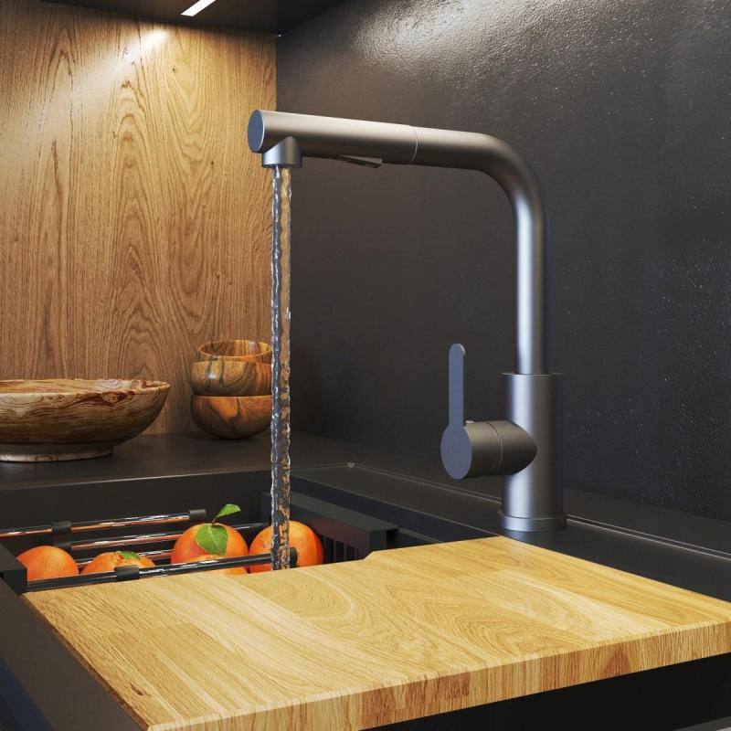 Graniteland Celeste Batería kuchenna Gun Metal z wyciąganą wylewką i podwójną funkcją słuchawki prysznicowej 1208970666