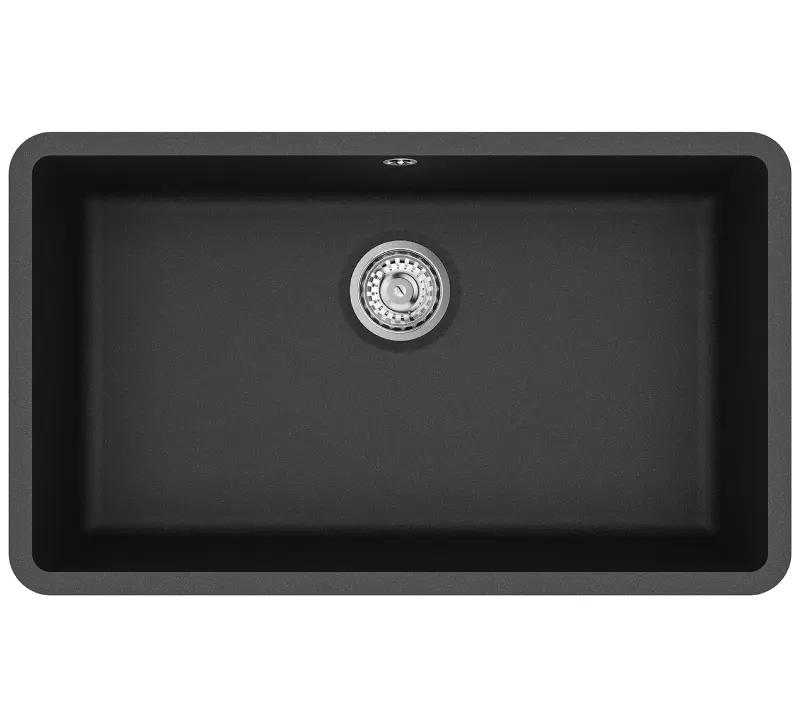 AquaGranite Modulo R19 duży czarny granitowy zlew 76x43 cm do montażu podblatowego i nablatowego z korkiem ze stali nierdzewnej 1208970688.