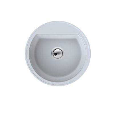 Dura Stretto biały kwarcowy okrągły zlew nablatowy 51 cm z odpływem ze stali nierdzewnej i jednym otworem na baterię 1208970691.