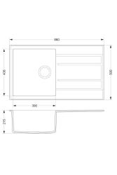 Dura Stretto Quartz Zlew Szary Montaż Powierzchniowy 86x50 cm z Obszarem Ociekającym i Stalową Wtyczką Odnawialną 1208970695