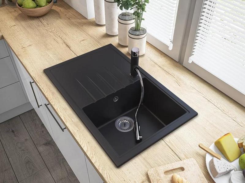 Graniteland Ceres Kran kuchenny Czarny z Wyciąganą Wylewką i Dwufunkcyjnym Prysznicem Ręcznym 1208970707