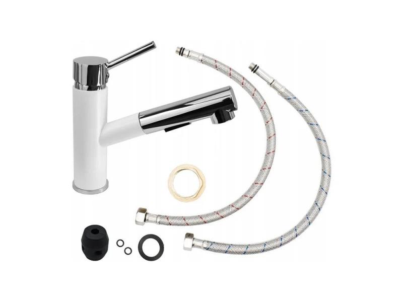 Graniteland Ceres Bateria kuchenna biała z wyciąganą wylewką i dwufunkcyjną rączką prysznicową 1208970709