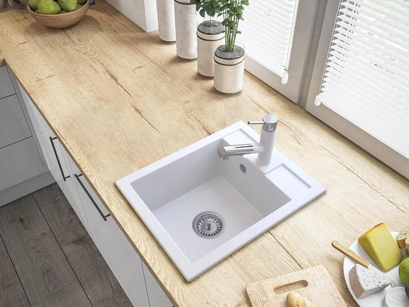 Graniteland Ceres Bateria kuchenna biała z wyciąganą wylewką i dwufunkcyjną rączką prysznicową 1208970709