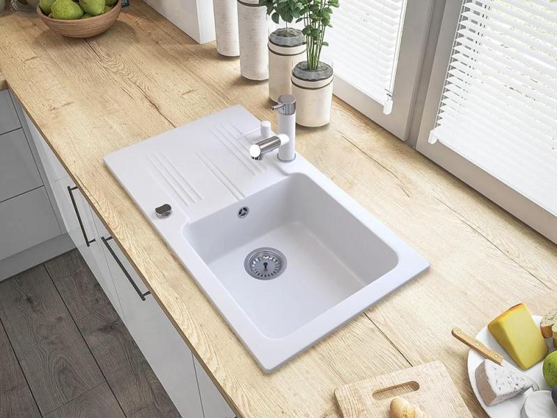 Graniteland Ceres Bateria kuchenna biała z wyciąganą wylewką i dwufunkcyjną rączką prysznicową 1208970709