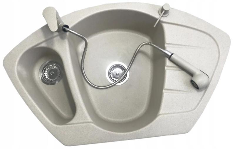 Graniteland Rhea Kran kuchenny Beżowy piasek z Wyciąganą Wylewką i Dwufunkcyjnym Prysznicem ręcznym 1208970713