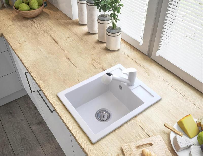 Graniteland Rhea Bateria kuchenna Biała z wyciąganą wylewką i podwójną funkcją słuchawki prysznicowej 1208970714