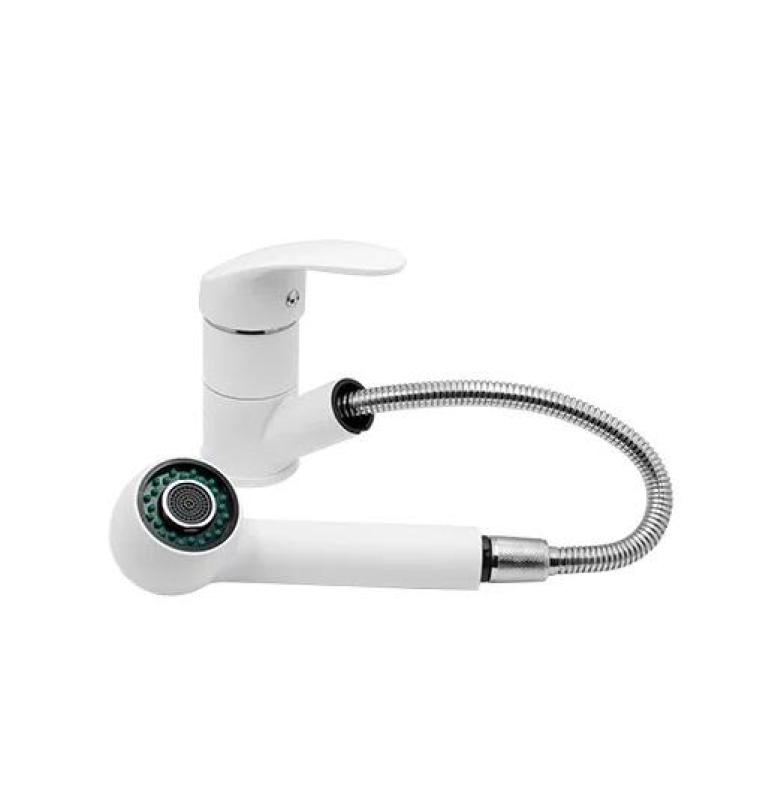 Graniteland Rhea Bateria kuchenna Biała z wyciąganą wylewką i podwójną funkcją słuchawki prysznicowej 1208970714