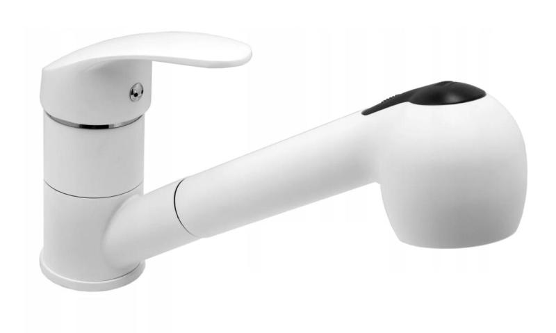 Graniteland Rhea Bateria kuchenna Biała z wyciąganą wylewką i podwójną funkcją słuchawki prysznicowej 1208970714