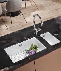 Ausmann Ceramic Ember Ceramiczna biała pół-umywalka nablatowa i podblatowa 174 x 400 mm z korkiem ze stali nierdzewnej 1208970734.