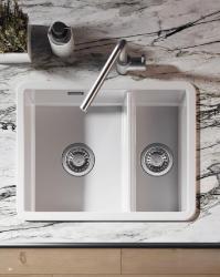 Ausmann Ceramic Ember Ceramiczna Biała Półtora Komorowa Zlewozmywak Nablatowy i Podblatowy 535 x 400 mm z Korkami ze Stali Nierdzewnej 1208970735