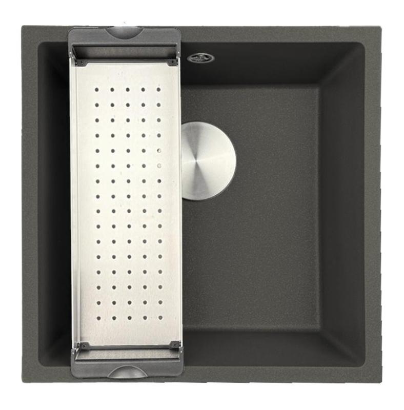 GraniteMy Universal Granit Szary, ciemny Zlew 40x40 cm Montaż nawierzchniowy, podtynkowy i równy z korkiem ze stali nierdzewnej 1208970742