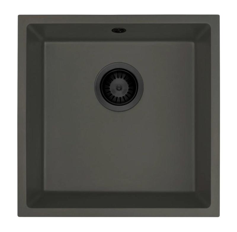 GraniteMy Universal Granit Szary, ciemny Zlew 40x40 cm Montaż nawierzchniowy, podwieszany i płaski z Czarnym Korkiem 1208970747