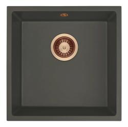 GraniteMy Universal Granit Szary, ciemny Zlew 40x40 cm Na górę, Na dół i Płaski montaż z Miedzianym Korkiem 1208970749