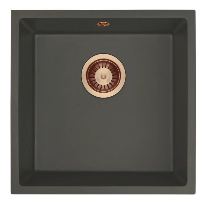 GraniteMy Universal Granit Szary, ciemny Zlew 40x40 cm Na górę, Na dół i Płaski montaż z Miedzianym Korkiem 1208970749