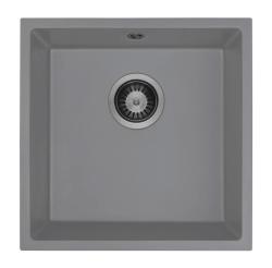 GraniteMy Uniwersalny Granitowy Szary Zlew 40x40 cm, Montaż na Wierzchu, Montaż Podblatowy i Montaż Równy z Metalowym Korekiem Gun 1208970750