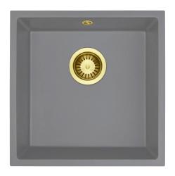 GraniteMy Universal Granitowy Szary Zlew 40x40 cm Nadstawny, Podwieszany i Wprowadzony z Złotym Korkiem 1208970752