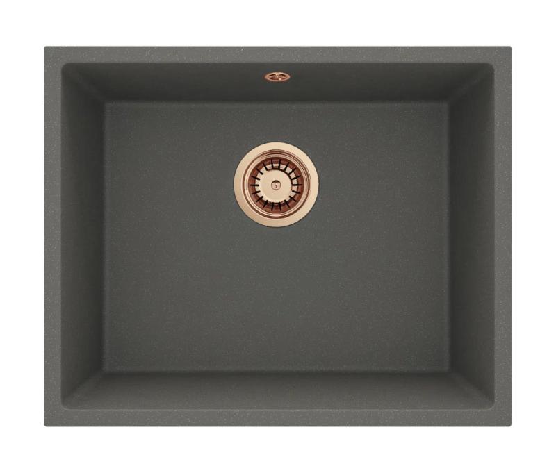 GraniteMy Universal Granitowy Szary, ciemny Zlew 50x40 cm Nadstawka, Podbudowa i Montaż płaski z Miedzianym Korkiem 1208970757