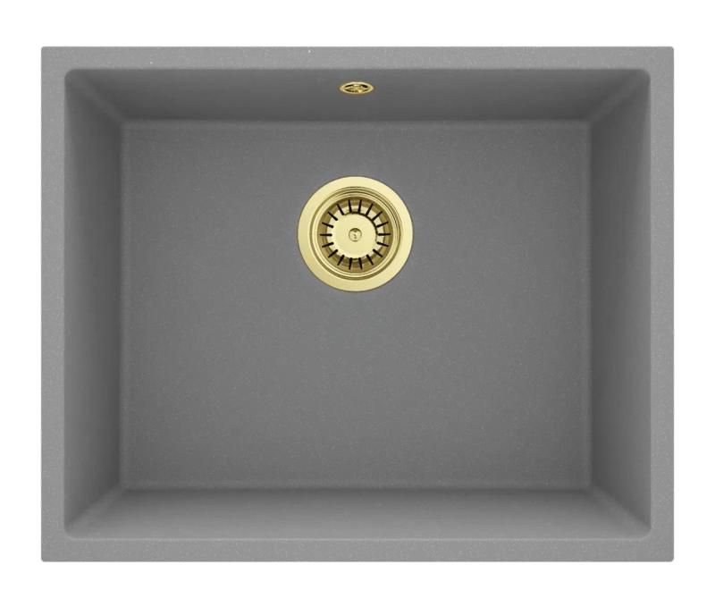 Universalny Granitowy Szary Zlew 50x40 cm do Montażu na Wierzchu, Montażu na Dołu i Montażu Płaskiego z Złotym Korkiem 1208970760