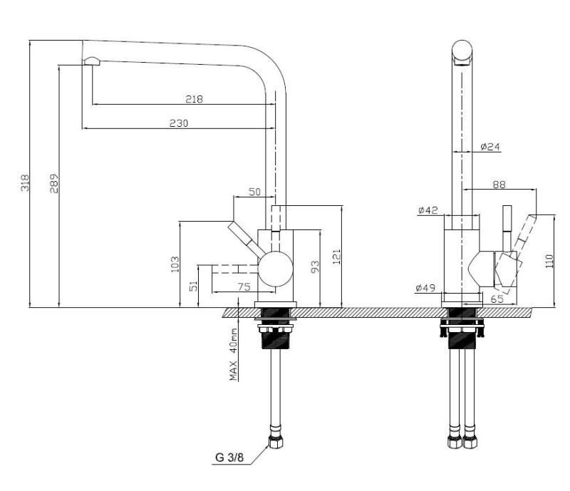 Pure.Sink Prestige Zestaw kombinacyjny ze stali nierdzewnej 50x40 cm z kranem kuchennym ze stali nierdzewnej 1208970762