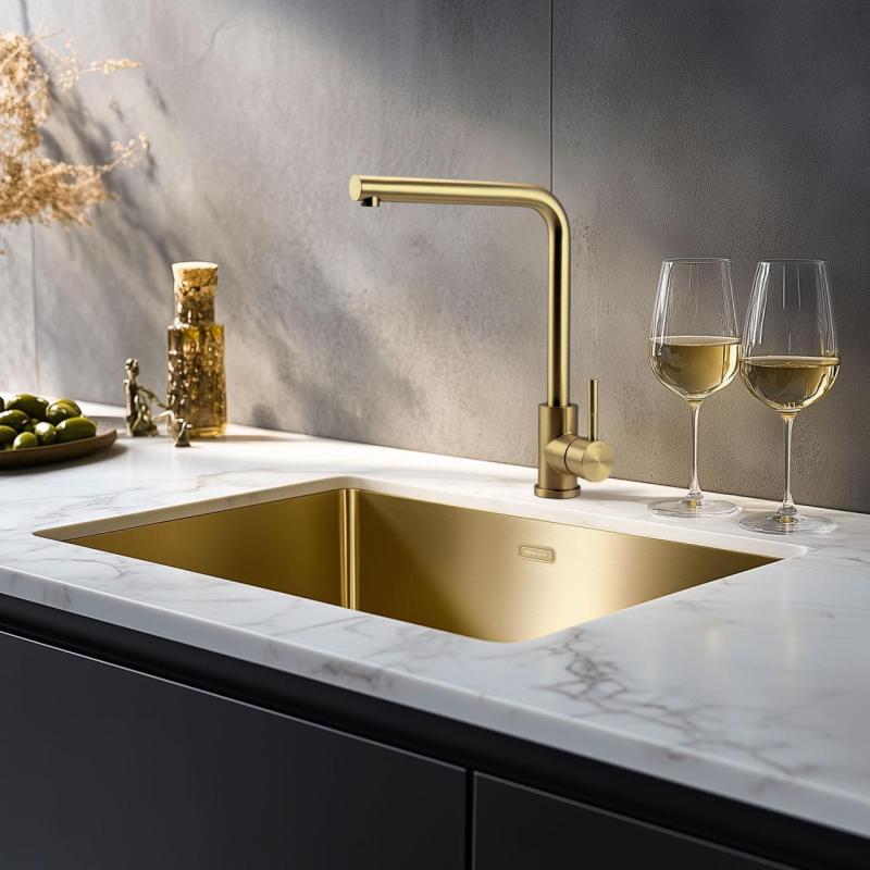 Pure.Sink Prestige Zestaw kombinacyjny Złoty zlew 50x40 cm z Złotym Kranem Kuchennym 1208970764