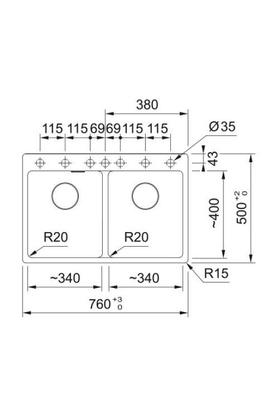Franke Maris MRG 620 TL Fragranite Matowy Czarny Podwójny Zlew 76 x 50 cm Montaż z otworem na kran 114.0668.738