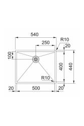 Franke Bolero Plus New R10 B2X 210-50-40 RVS Zlew Podtynkowy, podbudowa i nadbudowa 50x40 cm 127.0728.977