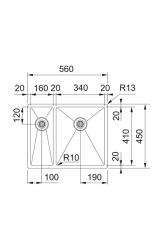 Franke Bolero Plus Nowy R10 B2X 260-34-16 BR 1,5 Podwójny Zlew ze Stali Nierdzewnej do Montażu Równoległego, Podtynkowego i Nadblatowego 56x45 cm 127.0733.338