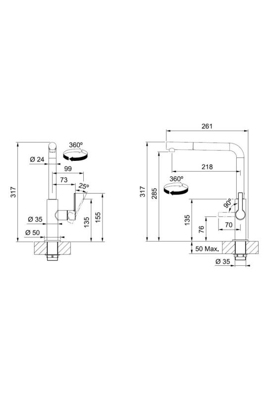 Franke Maris Slim L Kuchenny Kran Chrom z Wyciąganym Wylewkiem 115.0728.393