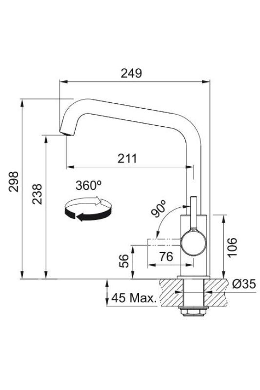 Franke Lina U Kran kuchenny z obrotowym wylewkiem Chrom 115.0728.473