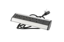 Biurkowy przedłużacz z kątowymi 3x gniazda UK, 2x USB 2.1A 5V (srebrny) BEZ LOGO