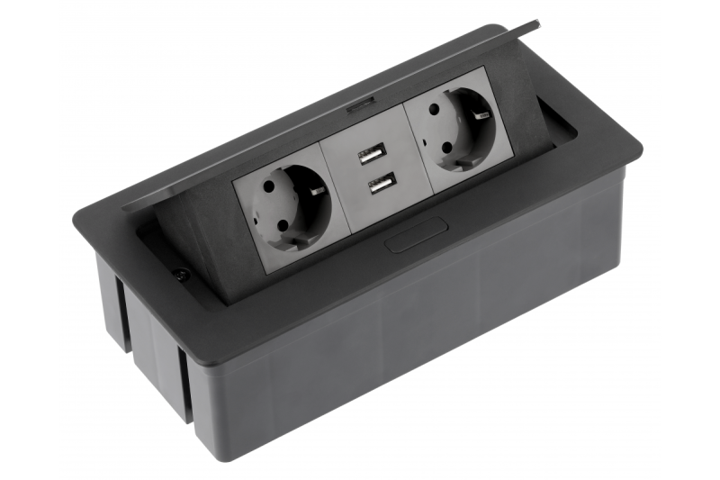 Przedłużacz biurkowy SOFT 2x gniazdo schuko, USB 2.1A, kabel zasilający z wtyczką, czarny