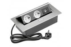Przedłużacz biurkowy 2x gniazdo Schuko, 2x USB, kabel zasilający z wtyczką, aluminium