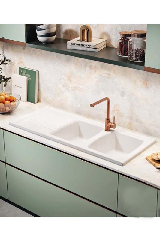 Ausmann Ceramic Crest Podwójny Biały Zlew Ceramiczny z Obszarem Ociekającym 1205 x 500 mm 1208971132