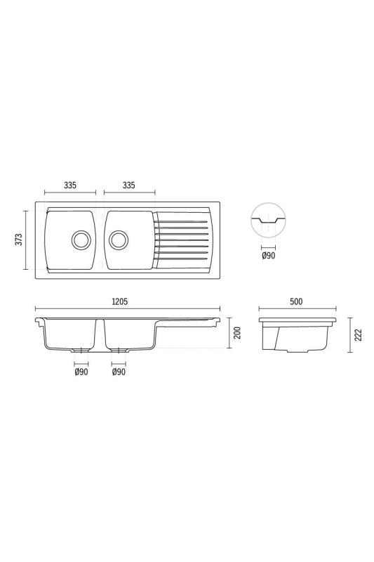 Ausmann Ceramic Crest Podwójny Biały Zlew Ceramiczny z Obszarem Ociekającym 1205 x 500 mm 1208971132