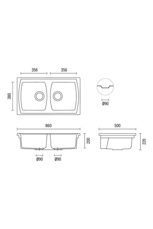 Ausmann Ceramic Crest Podwójny Ceramiczny Biały Zlew 860 x 500 mm 1208971133
