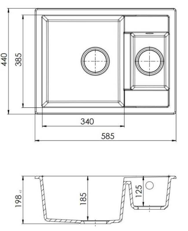 GraniteMy Smart extra płytkie 1,5 granitowe białe zlew montowane na wierzchu 58x44cm z miedzianą wtyczką 1208970052