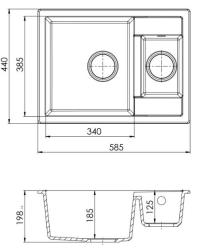 GraniteMy Smart dodatkowy płytki 1,5 granitowy blat biały zlew 58x44cm z złotym korkiem 1208971224