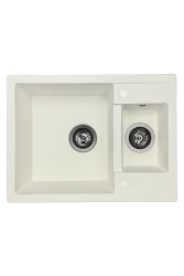 GraniteMy Smart extra płytki 1,5 granitowy montażowy biały zlew 58x44cm z metalową zatyczką gun metal plug1208971225