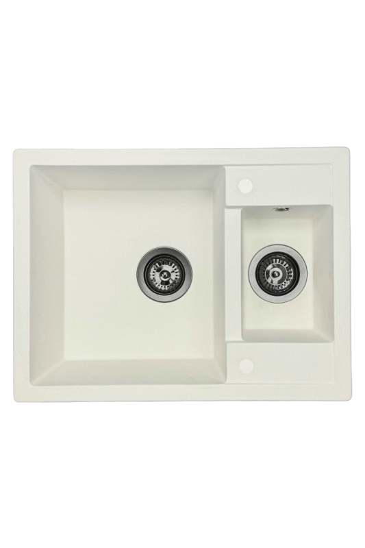 GraniteMy Smart extra płytki 1,5 granitowy montażowy biały zlew 58x44cm z metalową zatyczką gun metal plug1208971225