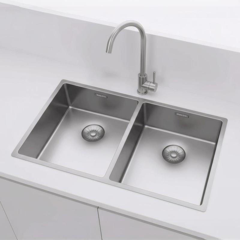 Pure.Sink Prestige Podwójny zlewozmywak ze stali nierdzewnej 70x40 cm, promień 10 mm, montaż podblatowy, równoległy i górny PPG343440-02