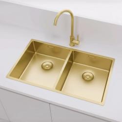 Pure.Sink Prestige Podwójny Złoty zlew 70x40 cm promień 10mm, montaż podblatowy, równoległy i nadblatowy PPG343440-60